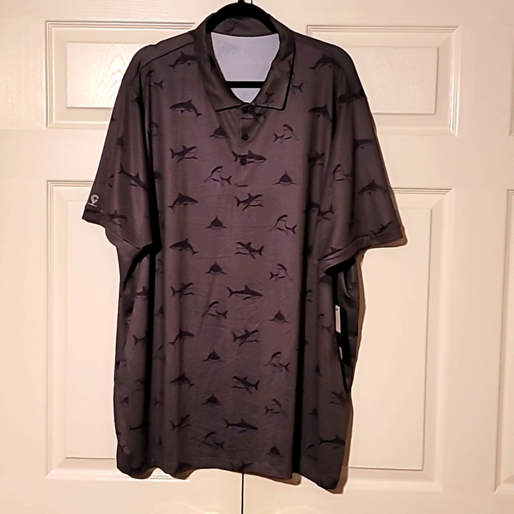 New mens Caddy Cart polo black and grey with shark pattern 2XLT